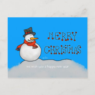 Cartão Postal De Festividades Neve com cachecol vermelho