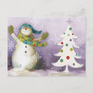 Cartão Postal De Festividades Neve com Mittens de inverno e Árvores de Natal