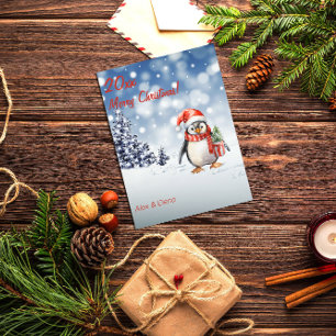 Cartão Postal De Festividades Neve da árvore de Natal do Pinguim