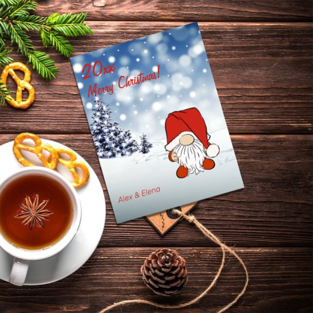 Cartão Postal De Festividades Neve de árvore de Natal Gnomo (Criador carregado)