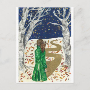 Cartão Postal De Festividades Neve do Natal & uma coruja aventurosa