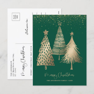 Cartão Postal De Festividades Neve Dourada de Árvore de Natal elegante
