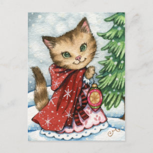Cartão Postal De Festividades Neve Espumante - Cartão-postal de gato de Natal bo