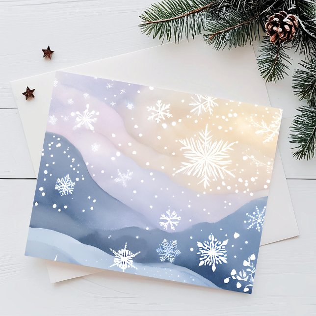 Cartão Postal De Festividades Neve Pastel Colinas de Inverno | Aquarela Bonita (Criador carregado)