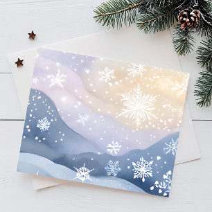 Cartão Postal De Festividades Neve Pastel de Inverno Colinas   Aquarela Bonito