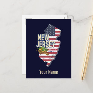 Cartão Postal De Festividades New Jersey EUA Retro Map USA Souvenir