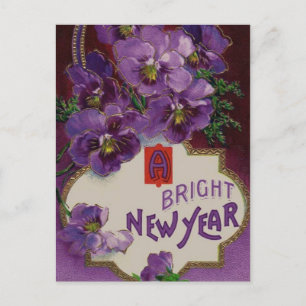 Cartão Postal De Festividades New Year With Purple Flowers
