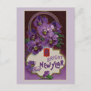 Cartão Postal De Festividades New Year With Purple Flowers