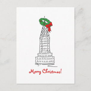 Cartão Postal De Festividades New York NYC Felry Christmas Skyscraper Wreath