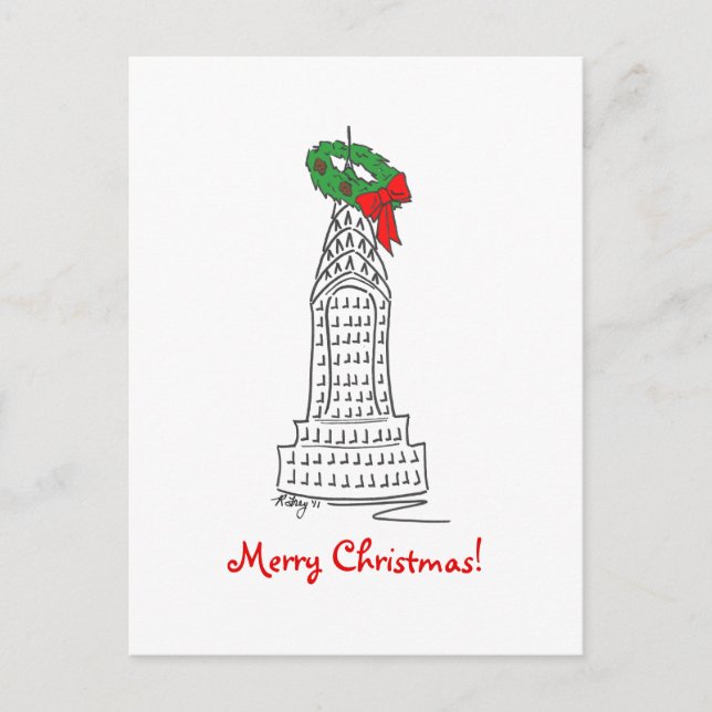 Cartão Postal De Festividades New York NYC Felry Christmas Skyscraper Wreath (Frente)