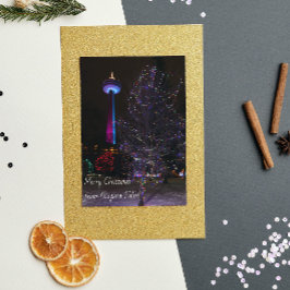 Cartão Postal De Festividades Niágara cai da torre Skylon com luzes de Natal