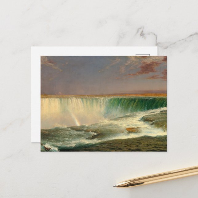 Cartão Postal De Festividades Niagara por Frederic Edwin Church (Frente/Verso In Situ)
