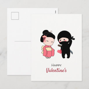 Cartão Postal De Festividades Ninja and Geisha Happy Valentine
