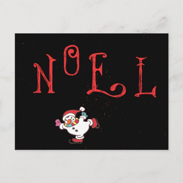 Cartão Postal De Festividades NOEL com boneco de neve de patinação (Frente)
