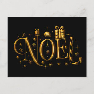 Cartão Postal De Festividades Noel Dourado no Natal Contemporâneo Preto