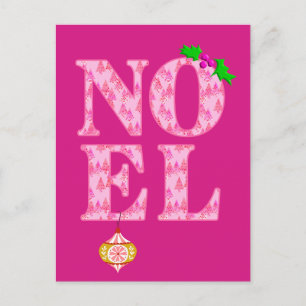 Cartão Postal De Festividades NOEL num padrão de árvore de Natal rosa