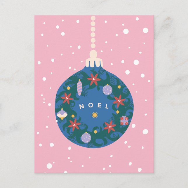 Cartão Postal De Festividades Noel Pink Ornament Ilustrado Natal (Frente)
