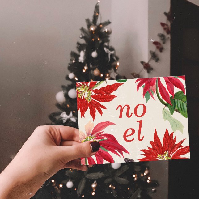 Cartão Postal De Festividades Noel Watercolor Poinsettia Floral (Festive Noel Watercolor Poinsettia Floral Holiday Postcard)