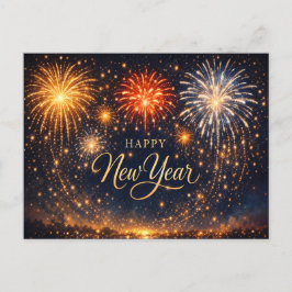 Cartão Postal De Festividades Noite de Fogos de Artifício Dourados Ano Novo Céu