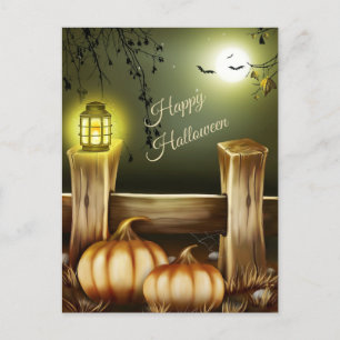 Cartão Postal De Festividades Noite de Halloween em Countryside - Pumpkins and B