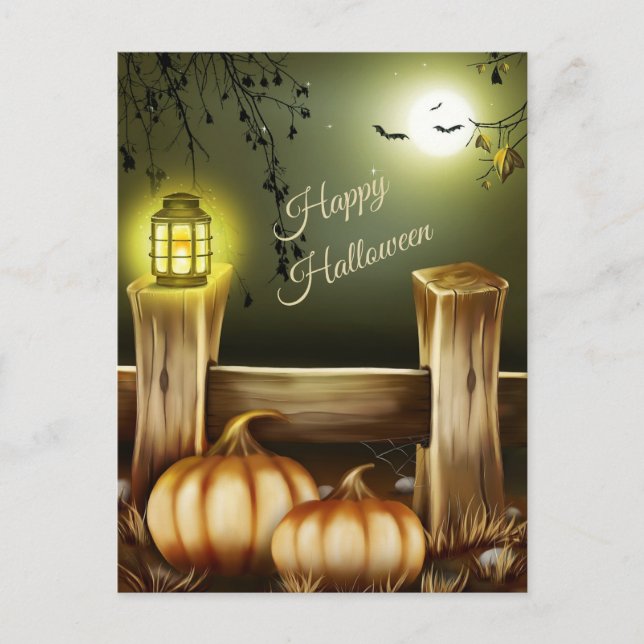 Cartão Postal De Festividades Noite de Halloween em Countryside - Pumpkins and B (Frente)