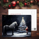 Cartão Postal De Festividades Noite Silenciosa - Belo Natal de Cavalo e Papais n<br><div class="desc">Celebre a temporada com nosso Cartão-postal de Natal de Bela Cavalo e Papais noeis. Apresentando um cavalo majestoso, Papai Noel, e uma árvore de Natal coberta de neve, ele exude a serena e pacífica vibração do feriado. Compartilhe a magia da época de férias com esta carta encantadora. Saudações de Volta...</div>