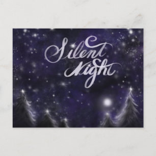 Cartão Postal De Festividades Noite Silenciosa - cena romântica de neve de Féria