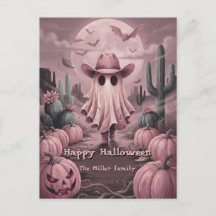 Cartão Postal De Festividades Nome de Família Personalizado Western Rosa Fantasm