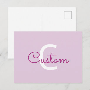 Cartão Postal De Festividades Nome do Script & Monograma Magenta e Roxo Claro