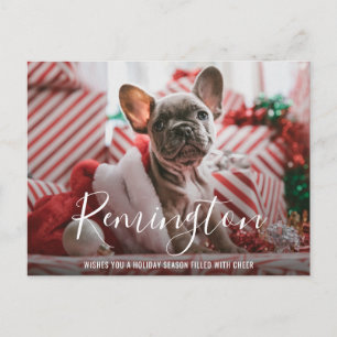 Cartão Postal De Festividades Nome Moderno e Ousado Foto de Cachorro Natal Elega