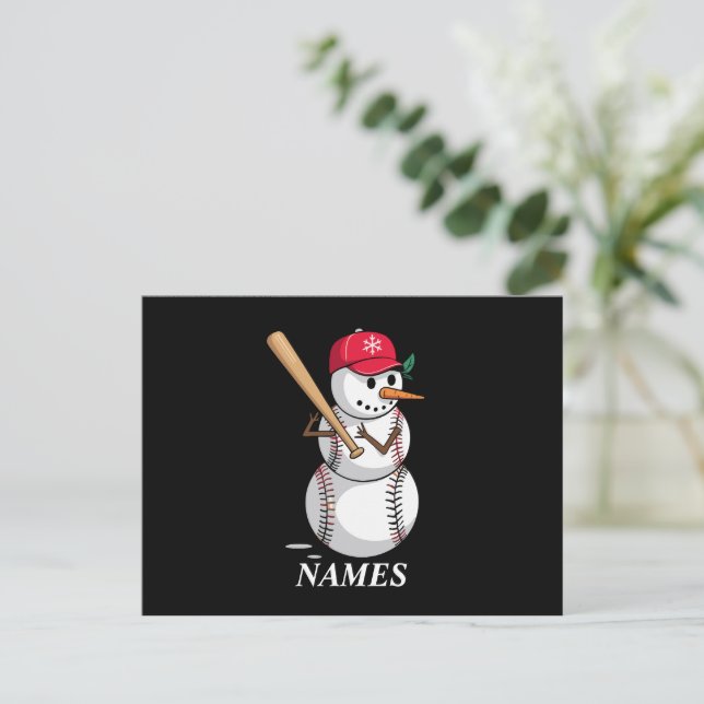 Cartão Postal De Festividades Nome Personalizado Baseball Snowman Balls Snow Xma (Em pé/Frente)