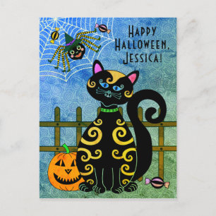 Cartão Postal De Festividades Nome Personalizado da Bruxa Aranha do Halloween