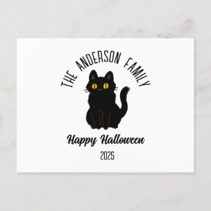 Cartão Postal De Festividades Nome Personalizado de Gato Preto Assustador do Hal