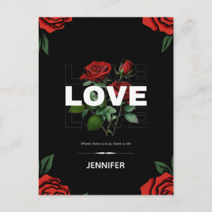 Cartão Postal De Festividades Nome Personalizado Dia dos Namorados Rosa de Amor