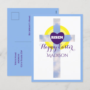 Cartão Postal De Festividades Nome Personalizado do felz pascoa Azul Sky Cross