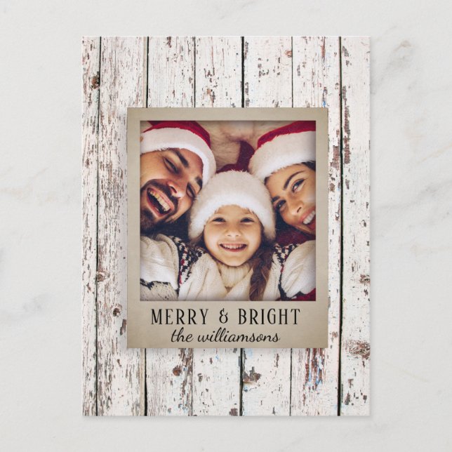 Cartão Postal De Festividades Nome Rustic Distressed Wood Family Name Foto Natal (Frente)