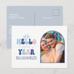 Cartão Postal De Festividades Nordic Glow Ano Novo Foto Azul Moderno Retrô