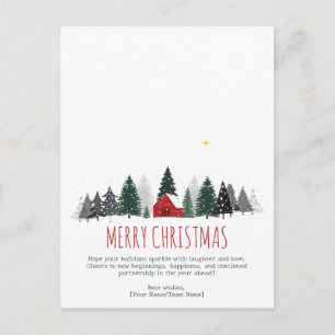 Cartão Postal De Festividades Nórdico Escandi Mínimo Branco Vermelho Cabana Neve