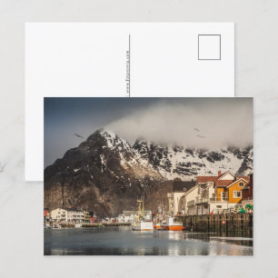 Cartão Postal De Festividades Noruega Lofoten Henningsvaer