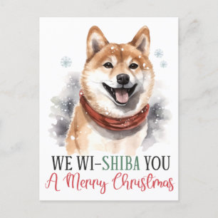 Cartão Postal De Festividades Nós o Wi-Shiba uma feliz Feriado de Natal de Cacho