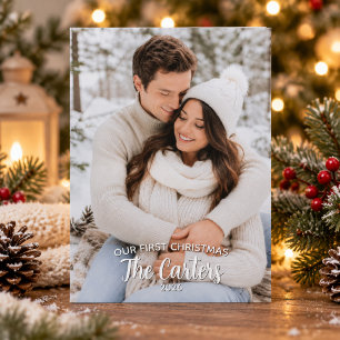 Cartão Postal De Festividades Nossa Primeira Foto de Natal de Recém-Casados Pers