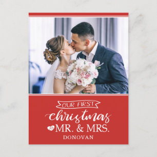 Cartão Postal De Festividades Nosso primeiro Natal como mr & mrs newlyweds