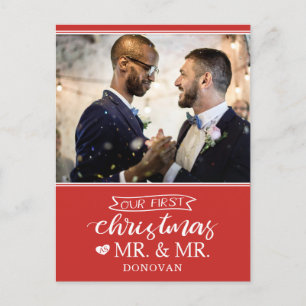 Cartão Postal De Festividades Nosso primeiro Natal como o sr. e mr newlyweds Hol