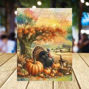 Cartão Postal De Festividades Nostalgia Dia de Ação de Graças Pumpkin e Perus