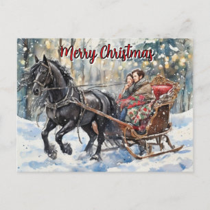 Cartão Postal De Festividades Nostalgia Friesian Passeio de Trenó Natal 