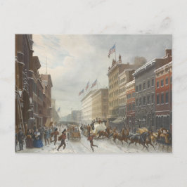 Cartão Postal De Festividades Nova Iorque. Cena de inverno na Broadway.