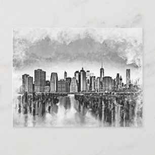 Cartão Postal De Festividades Nova Iorque Manhattan Skyline - preto e branco