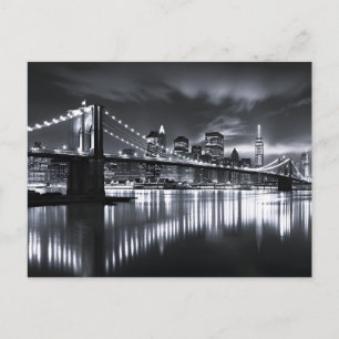 Cartão Postal De Festividades Nova Iorque Silhueta Ponte do Brooklyn Monocromáti