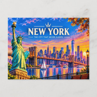 Cartão Postal De Festividades Nova York Arte de Viagem Vintage -e Silhueta Urban