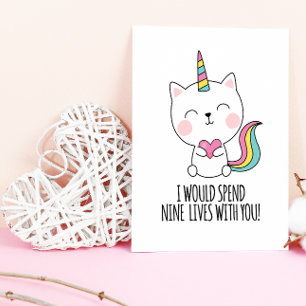 Cartão Postal De Festividades Nove Vidas Catcorn Kawaii Dia dos Namorados